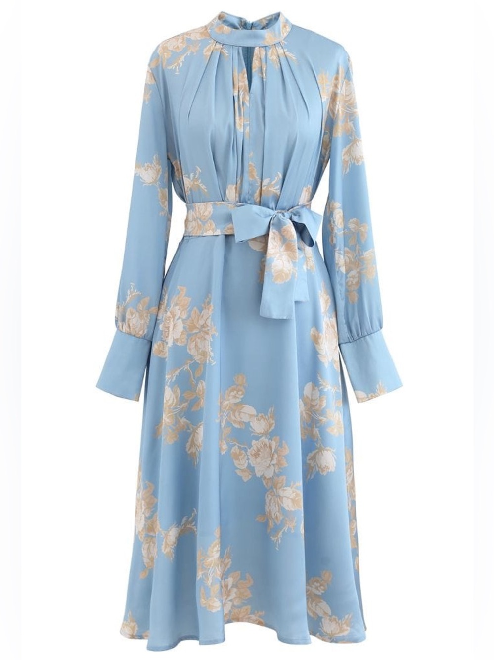 Chicwish Grab The Spotlight Floral Bowknot Satin Dress In Blue